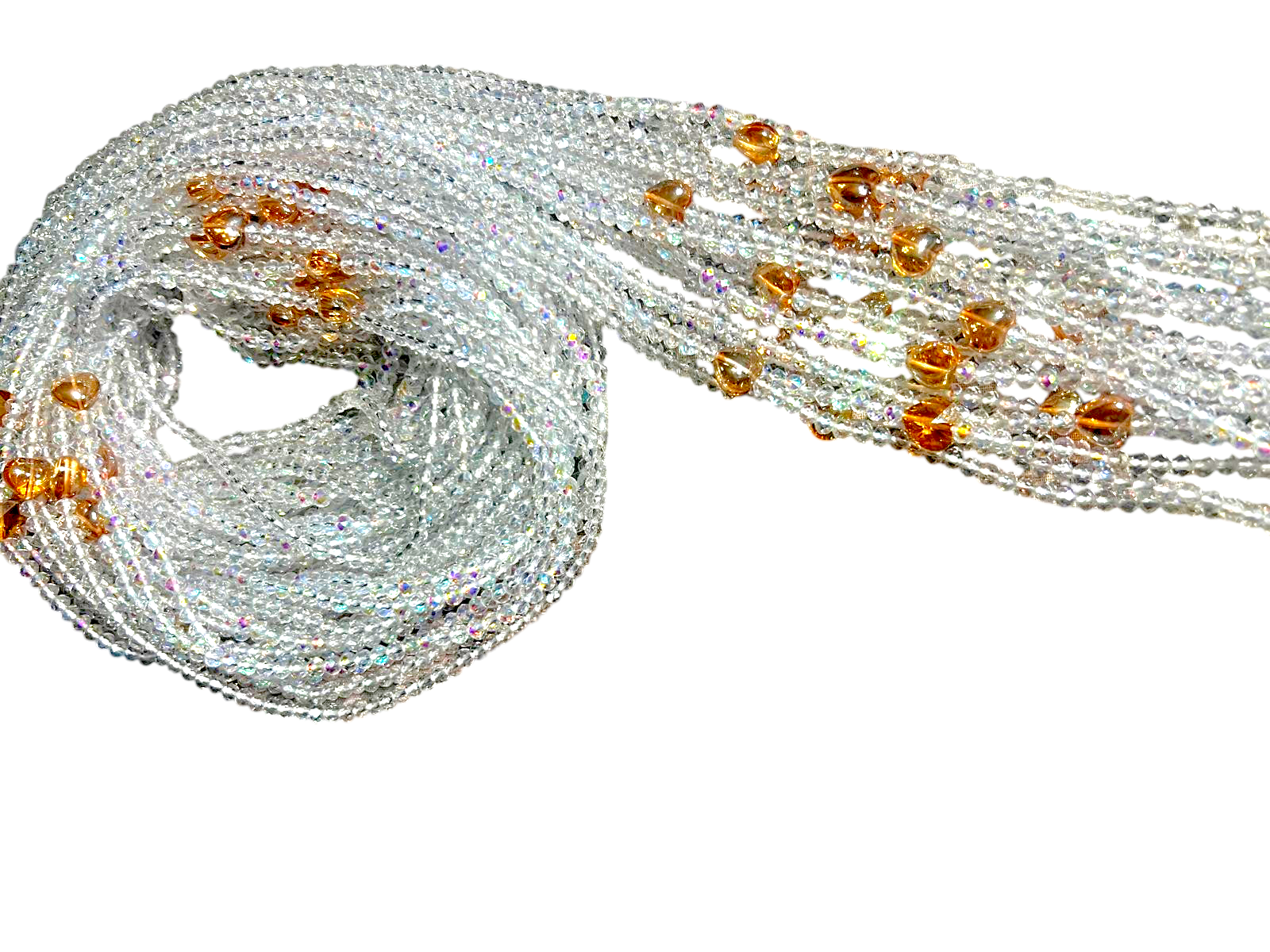 Waist Beads / African Belly Chains | Crystal_clear_GoldenHearts-6mm
