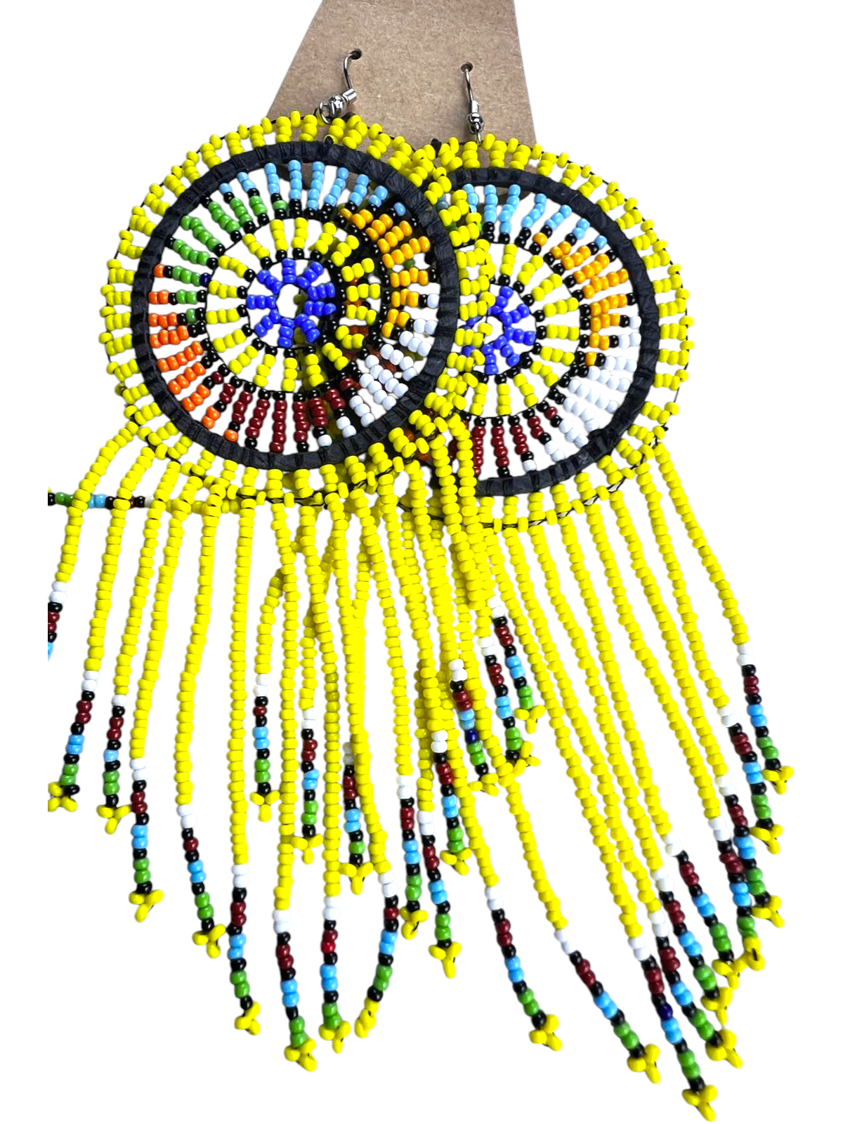 Colorful Heritage Beaded Fringe Earrings- Yellow