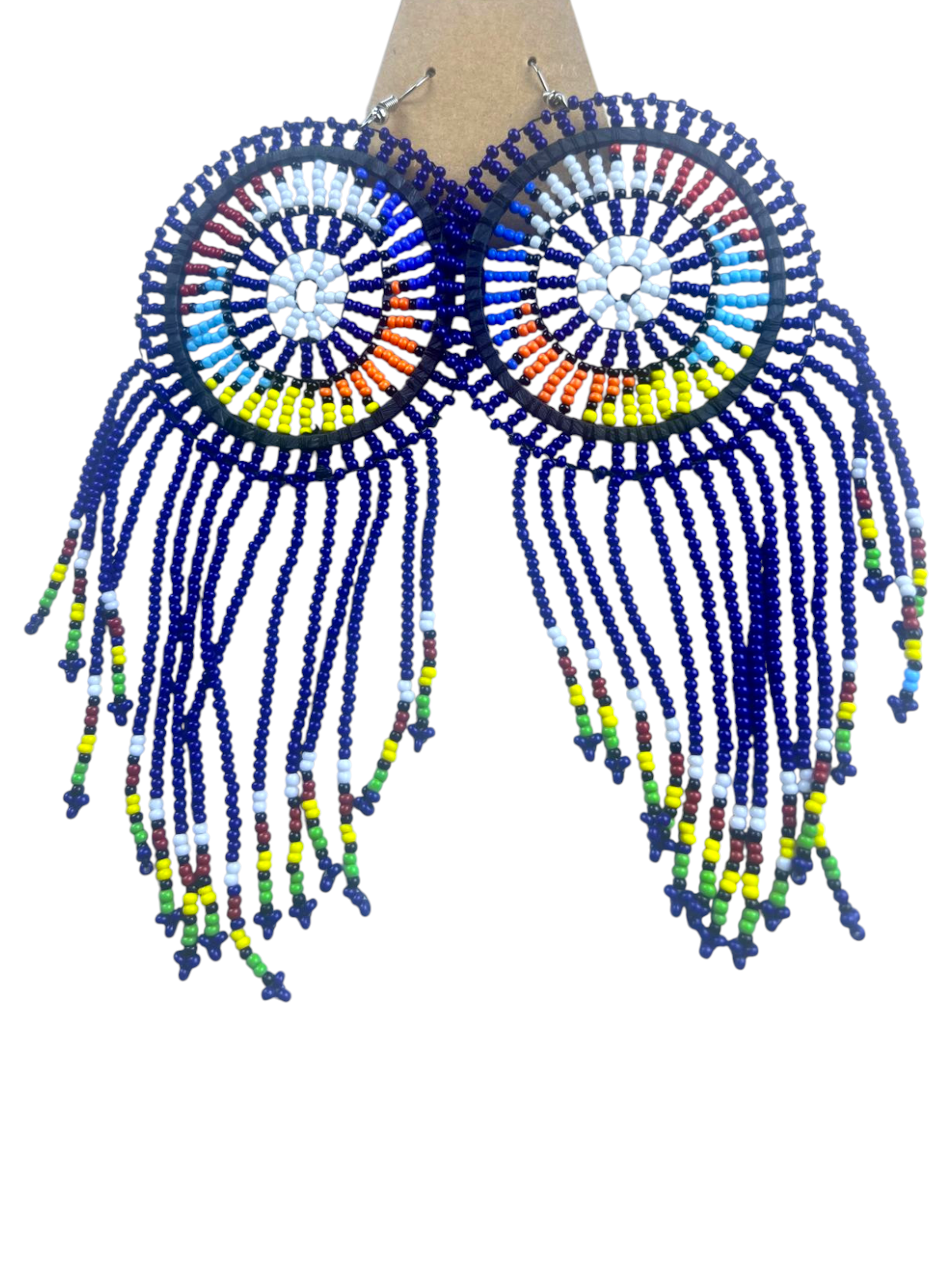 Colorful Heritage Beaded Fringe Earrings- Deep Blue