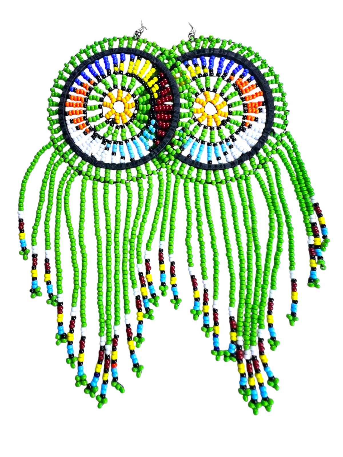 Colorful Heritage Beaded Fringe Earrings- Green