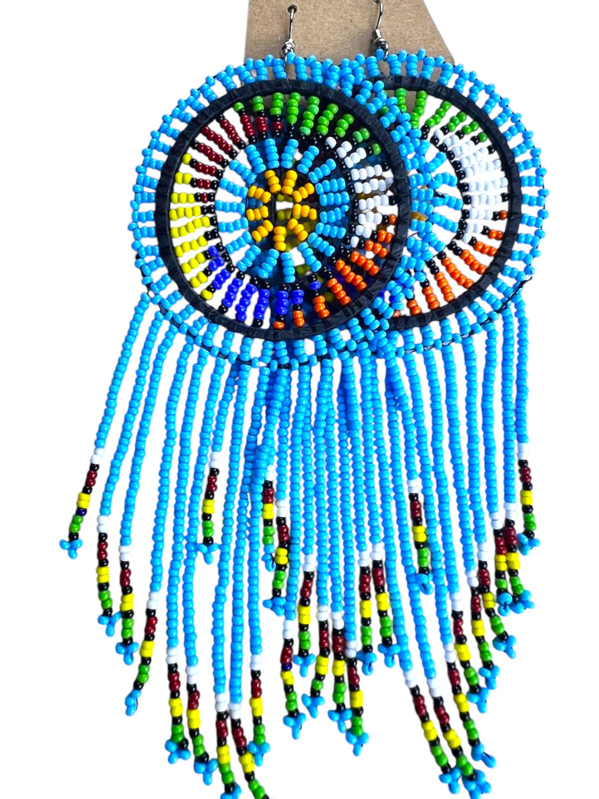 Colorful Heritage Beaded Fringe Earrings- Sky Blue