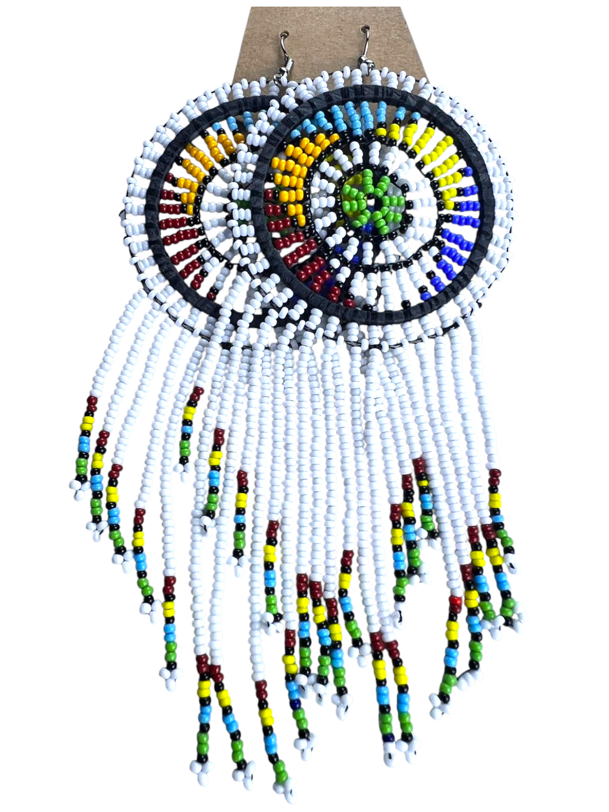Colorful Heritage Beaded Fringe Earrings-White