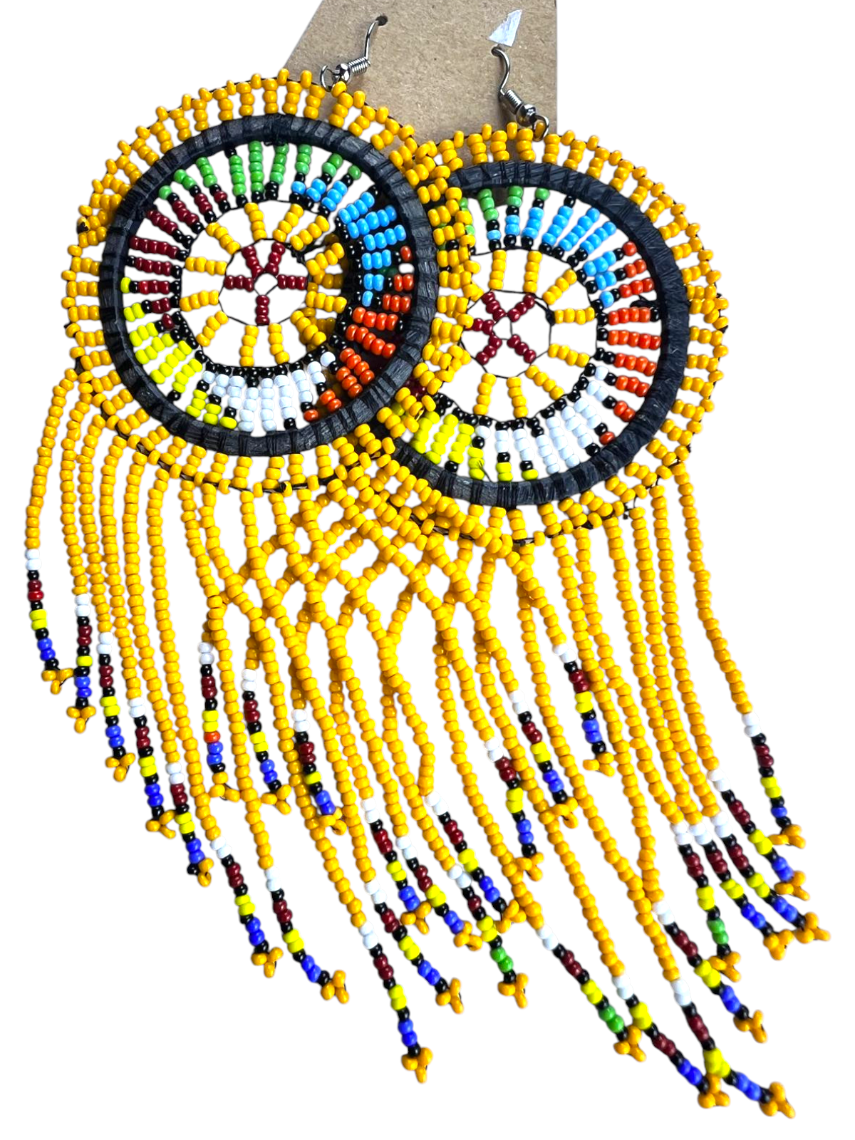 Colorful Heritage Beaded Fringe Earrings-Dull Yellow