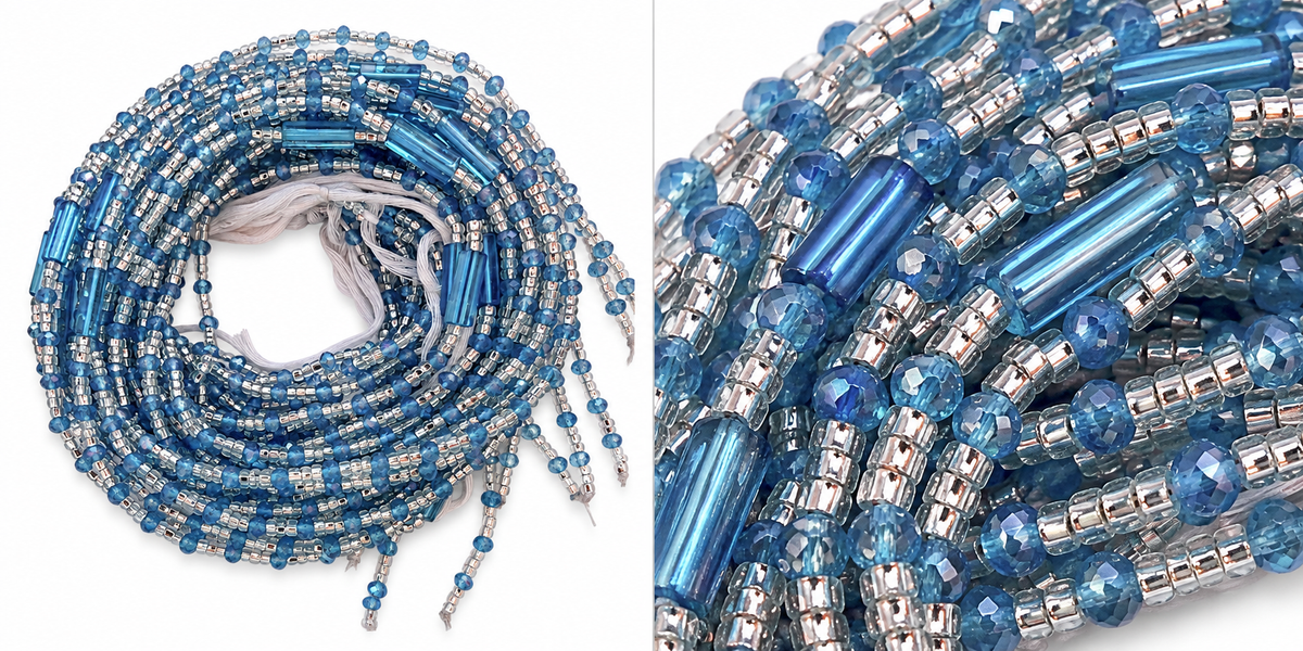 Waist Beads | African Belly Chains |   Turquoise Tide — Turquoise & Silver (6mm)