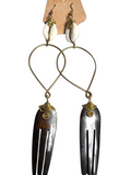 Brass Cowrie Shell Earrings -Carved Comb-Black