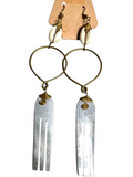 Brass Cowrie Shell Earrings -Carved Comb-Grey