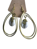 Brass Cowrie Shell Earrings -Double Oval