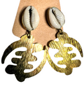 Brass Cowry Shell Earring - Gye Nyame Symbol