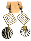 Brass  Earrings -Carved Maze Zebra Circle
