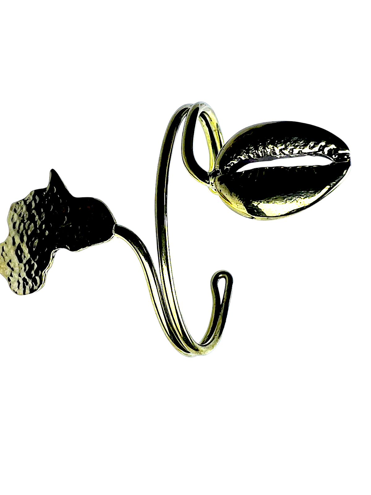 Brass Cuff with Africa Map & Solid Cowry Shell