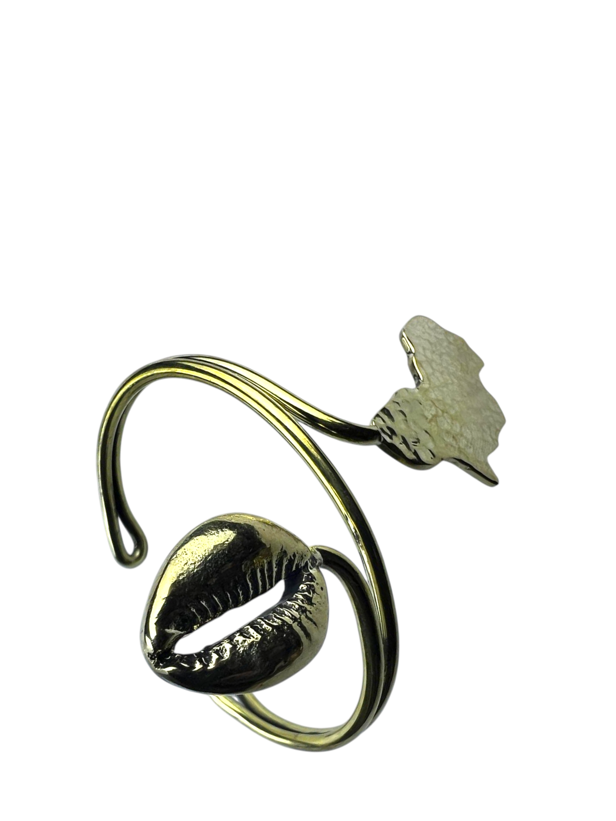 Brass Cuff with Africa Map & Solid Cowry Shell