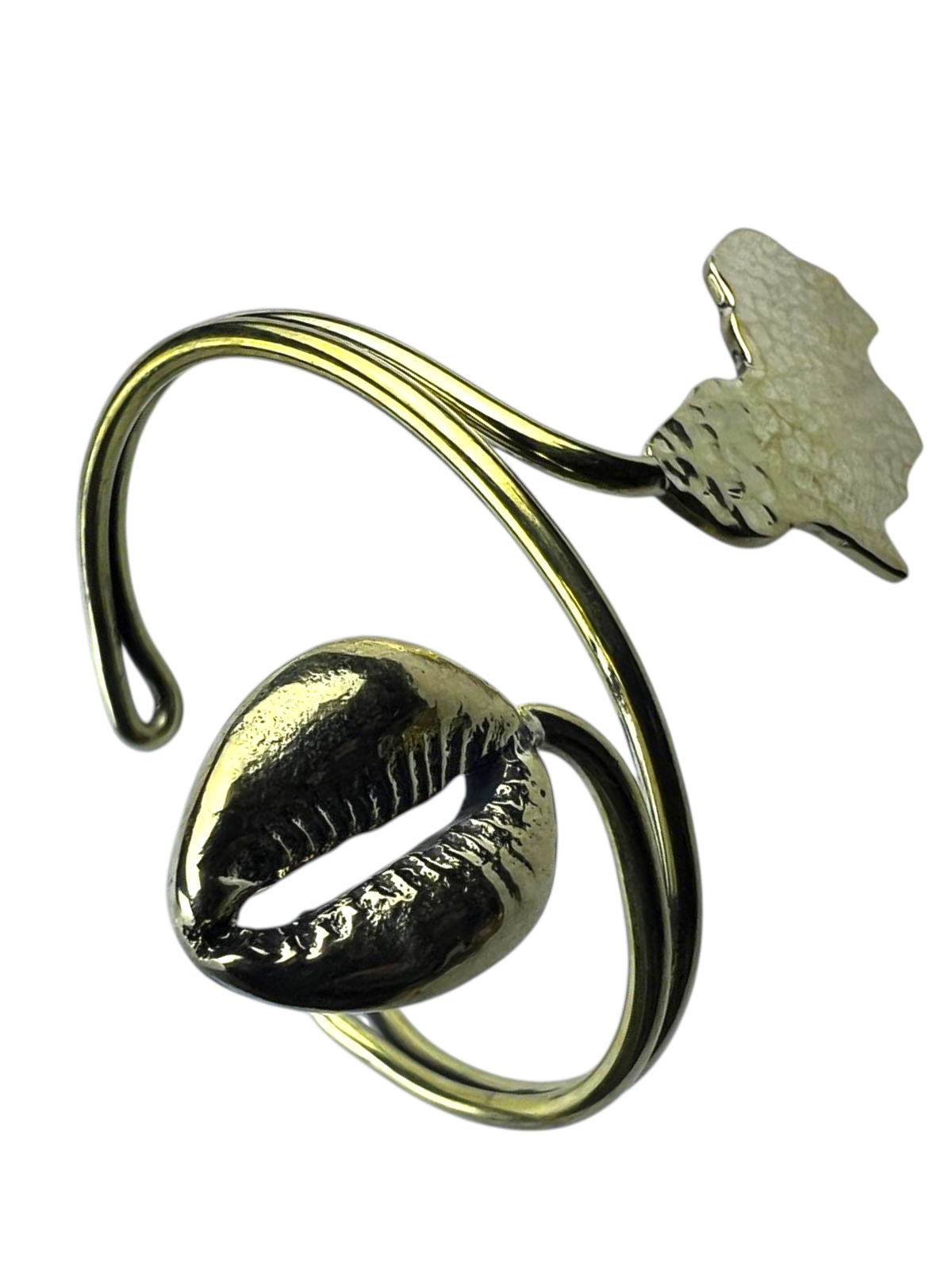 Brass Cuff with Africa Map & Solid Cowry Shell