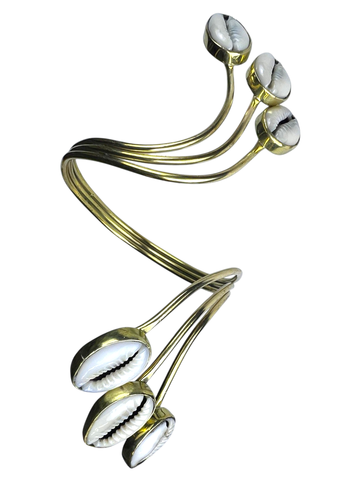 Statement Brass Cuff with Six Cowry Shells