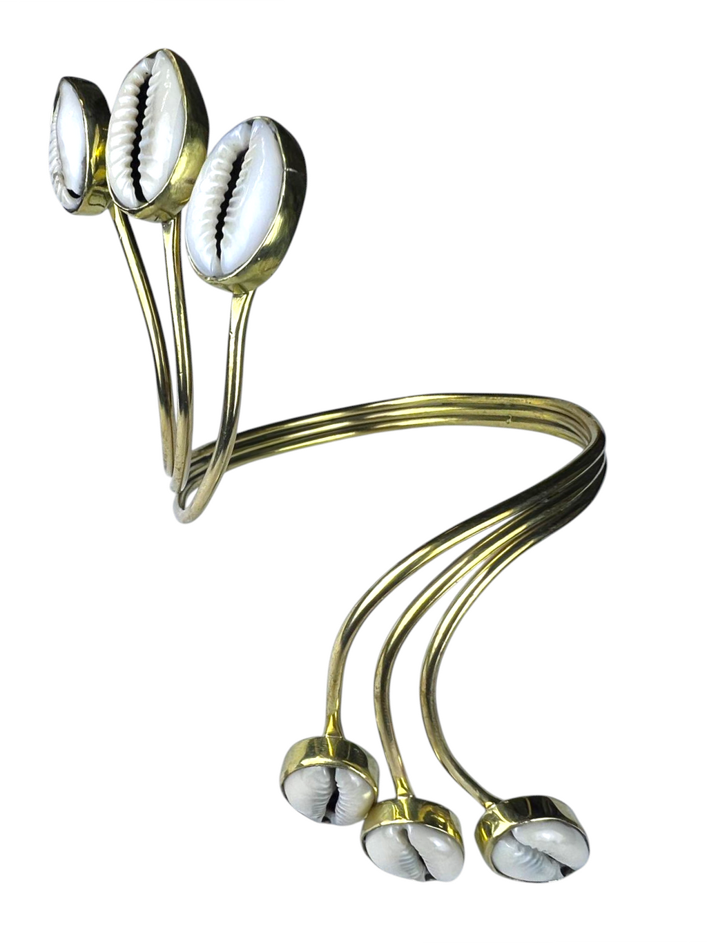 Statement Brass Cuff with Six Cowry Shells