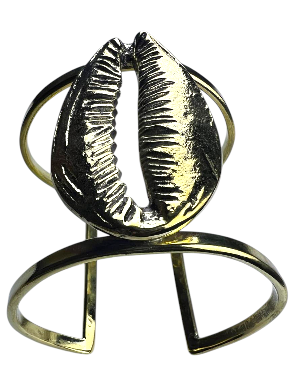 Solid Brass Cowry Shell Cuff Bracelet