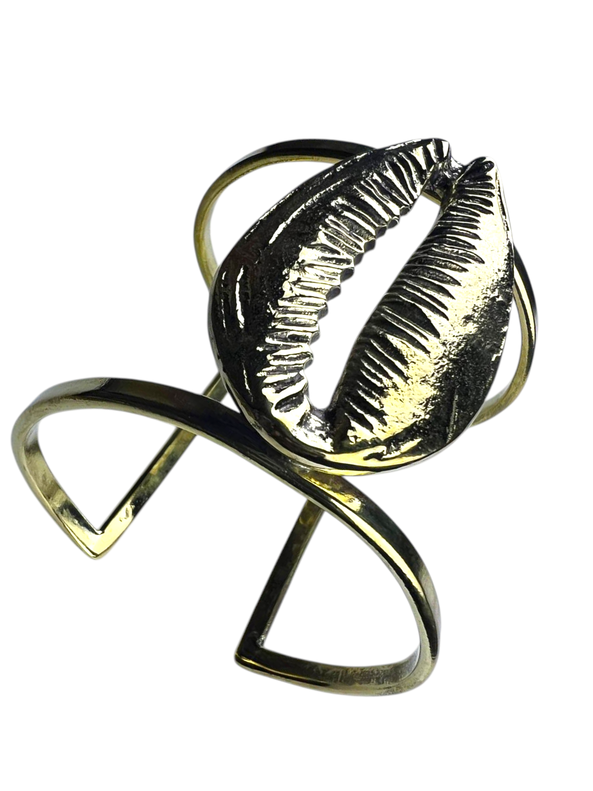 Solid Brass Cowry Shell Cuff Bracelet