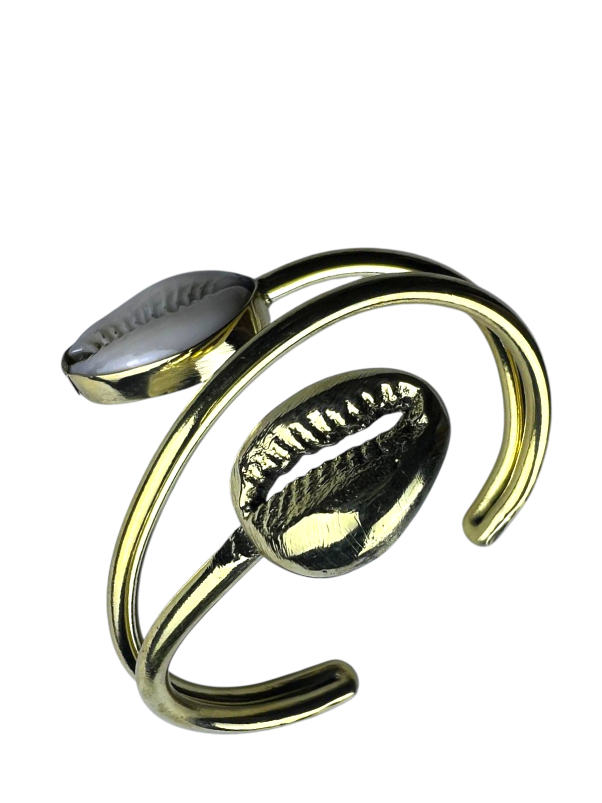 Double Cowry Shell Wrap Cuff Bracelet
