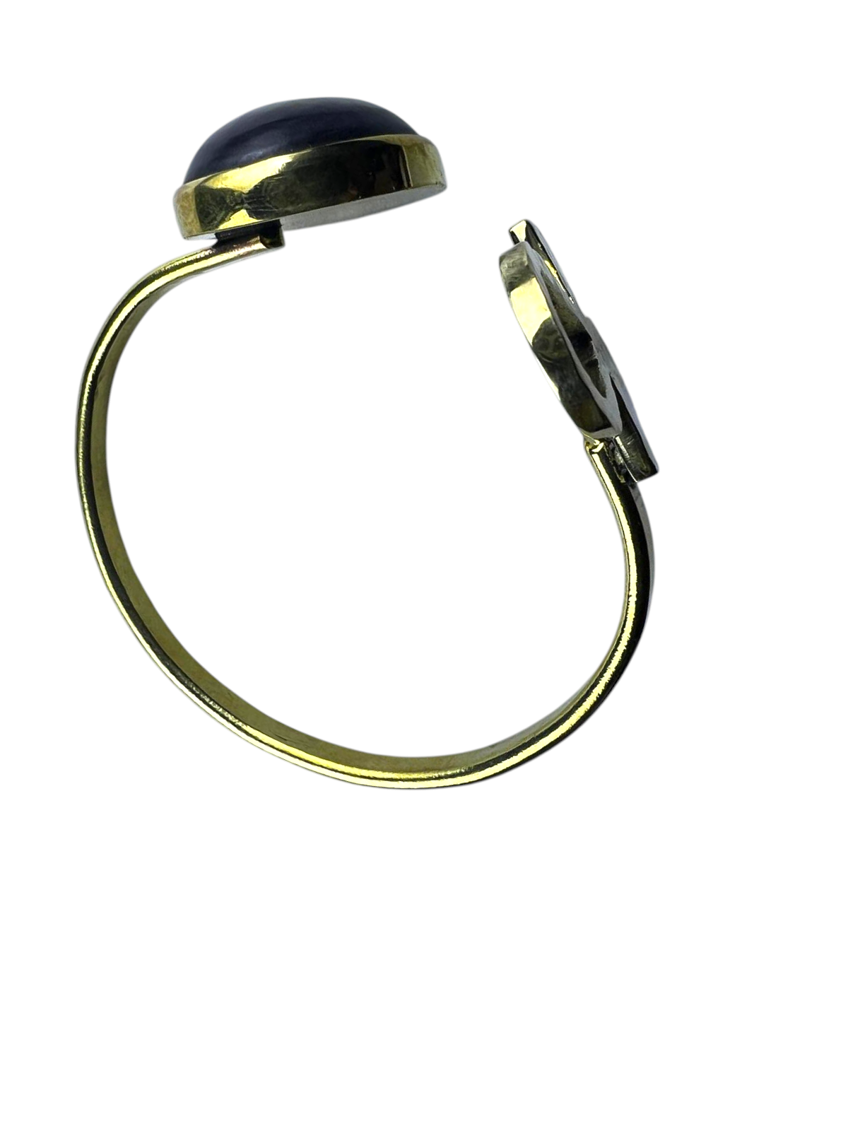 Brass Ankh & Black Stone Cuff Bracelet