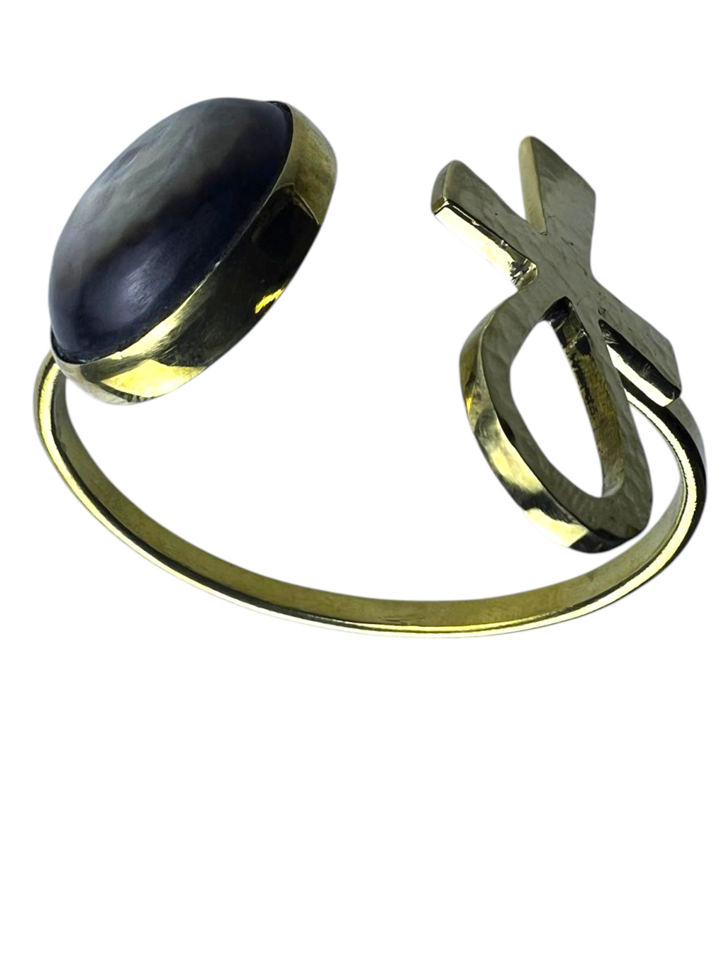 Brass Ankh & Black Stone Cuff Bracelet