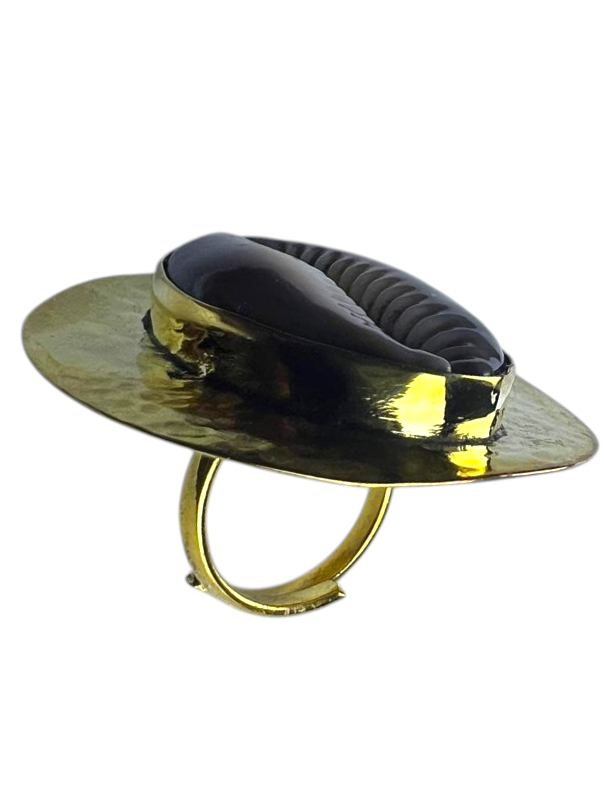 Brass Ring with Brown Cowry Shell