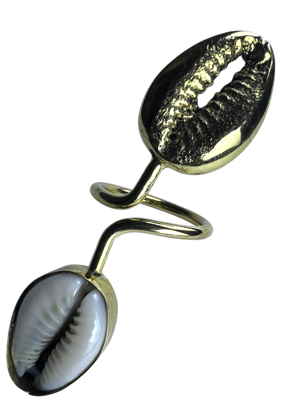 Double Cowry Shell Wrap Ring in Brass