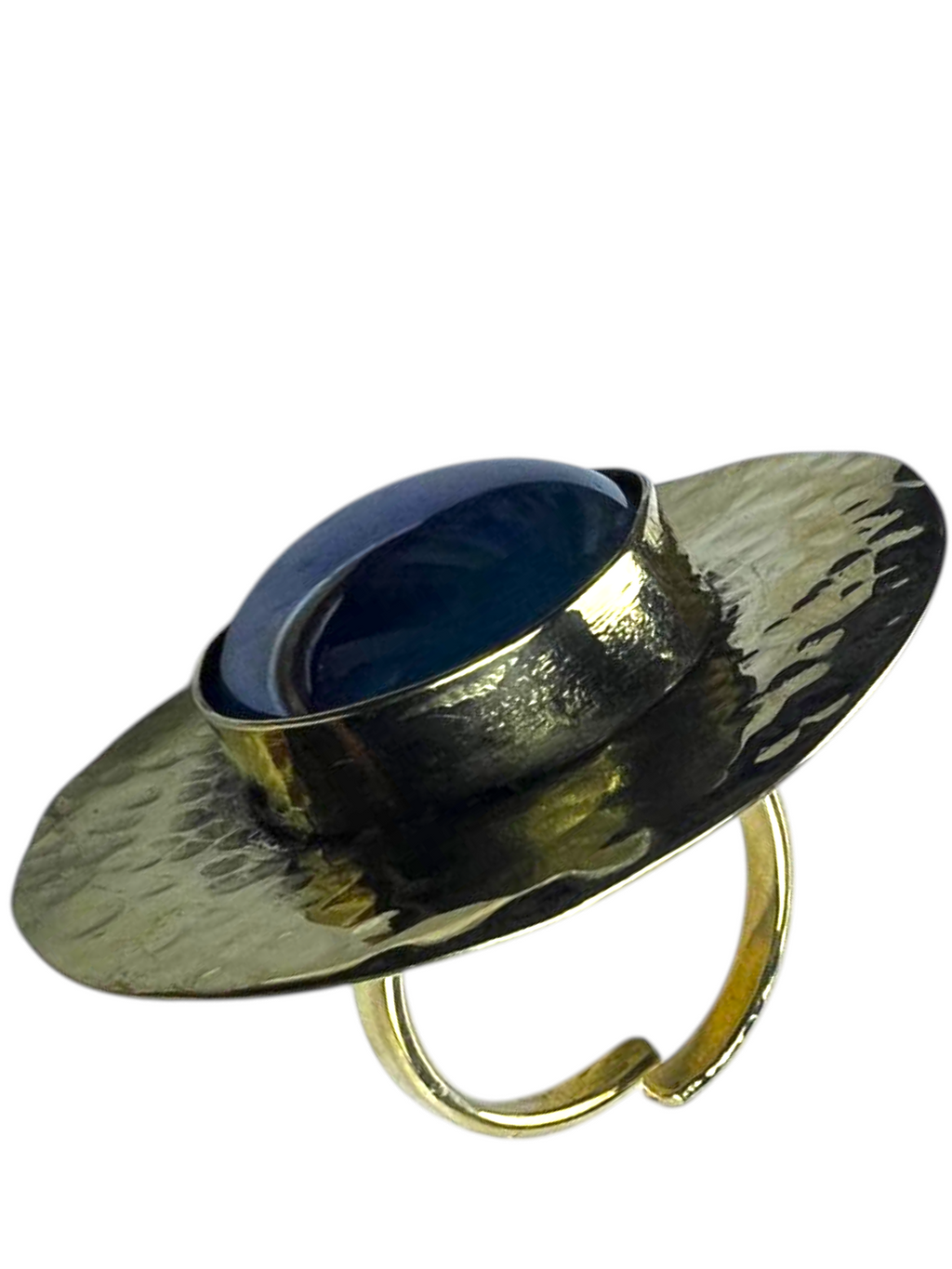 Brass Ring with Round Black Cabochon Stone