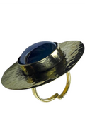 Brass Ring with Round Black Cabochon Stone