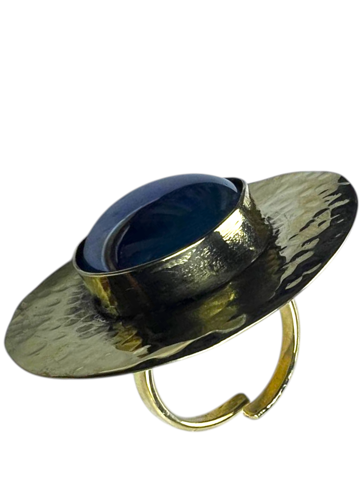 Brass Ring with Round Black Cabochon Stone