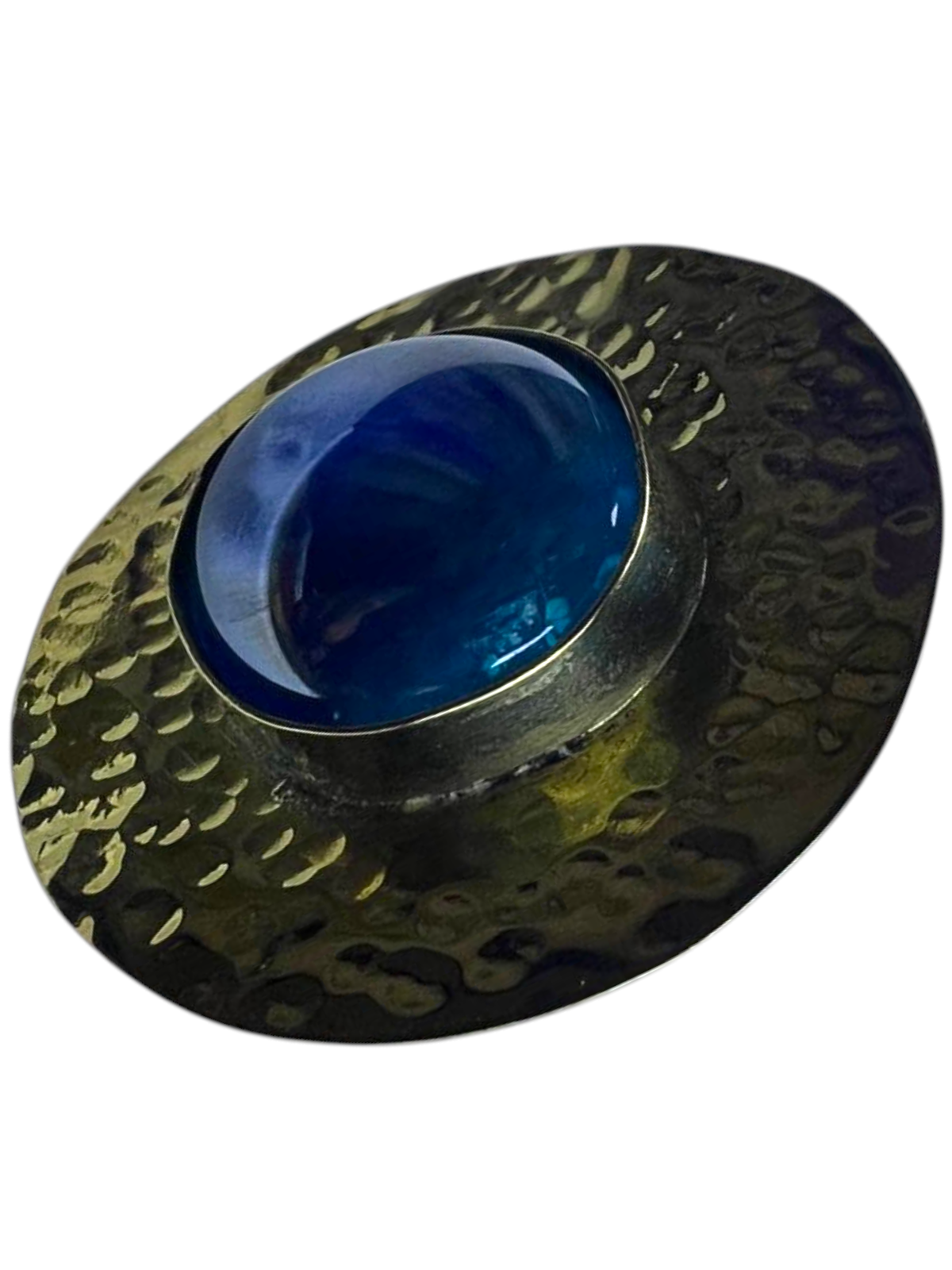 Brass Ring with Round Blue Cabochon Stone