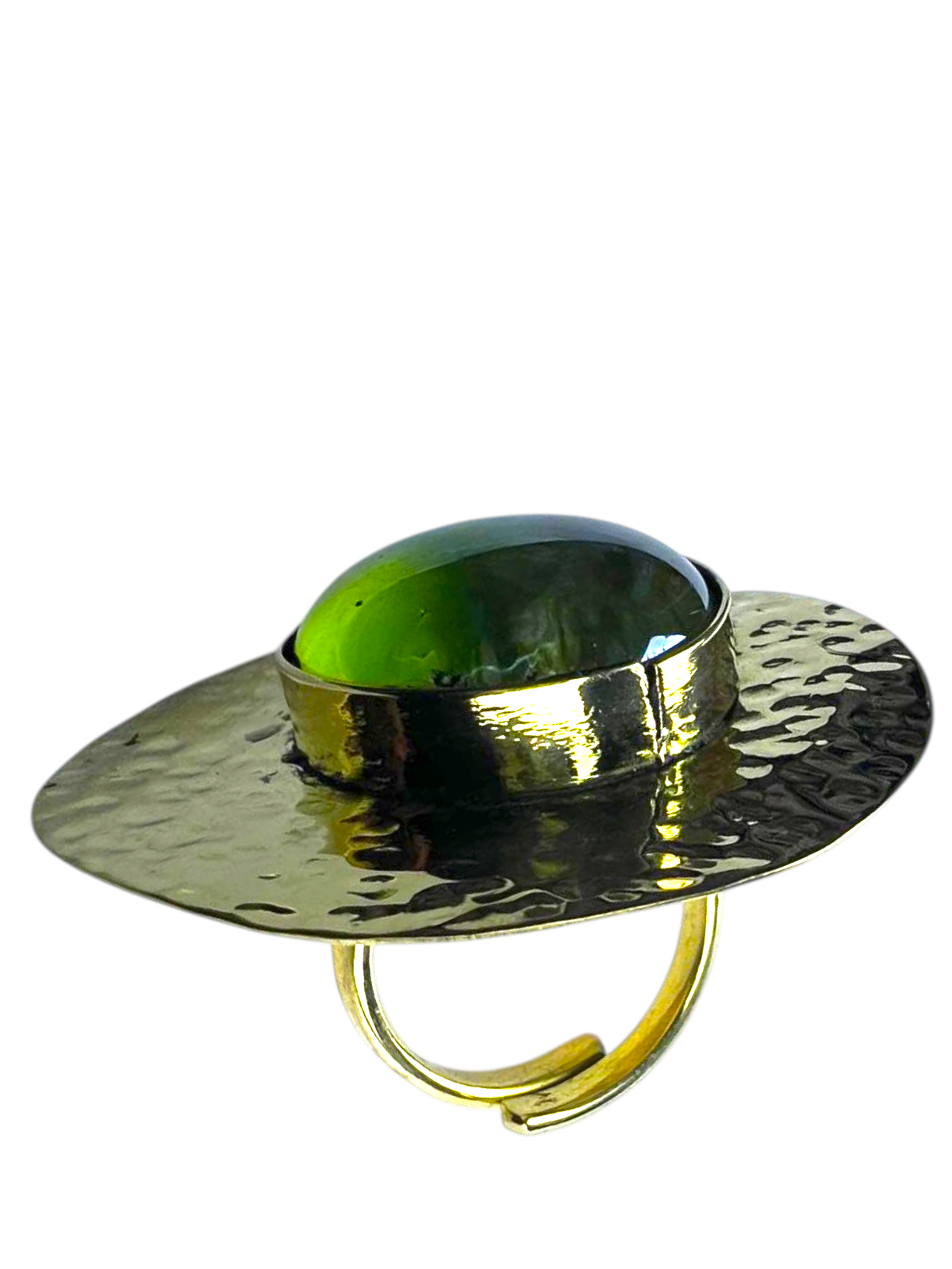 Brass Ring with Round Green Cabochon Stone