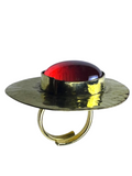 Brass Ring with Round Red Cabochon Stone