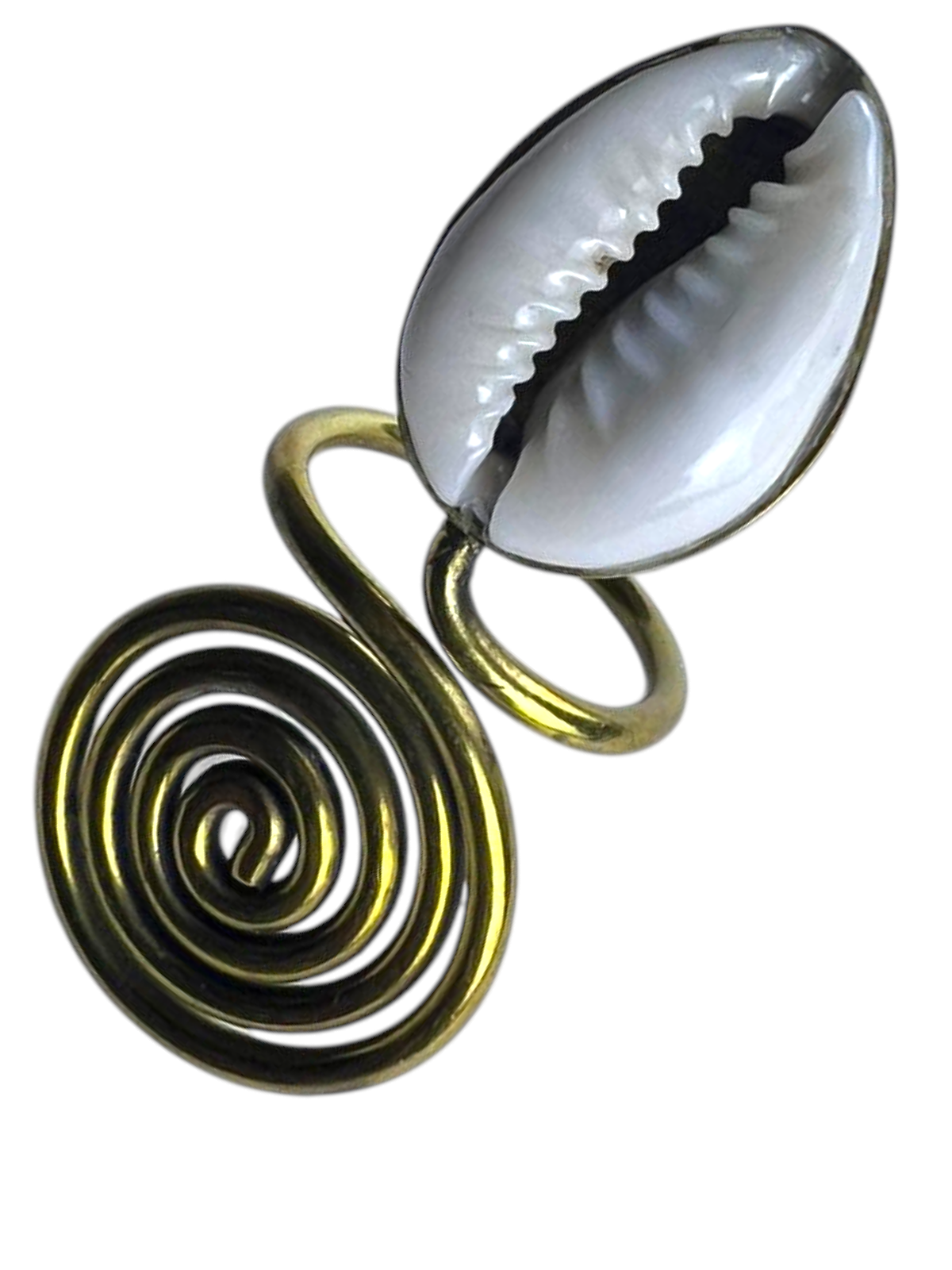 Brass Spiral Ring with White Cowry Shell