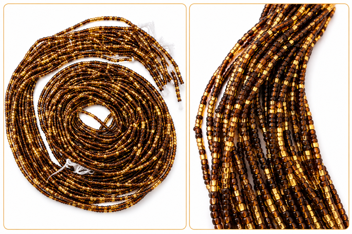 Waist Beads / African Belly Chains | Golden Mocha Glow – Brown & Gold (3mm)