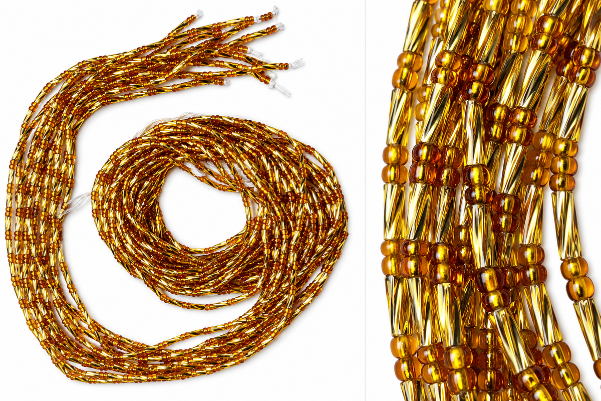 Waist Beads / African Belly Chains | Metallic Gold-rondelles_4mm-Amber