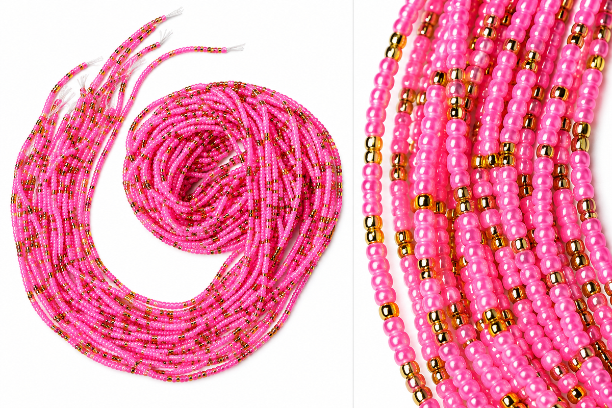 Waist Beads / African Belly Chains | 3mmPink & Gold (PRETTY IN PINK — WITH A TOUCH OF GOLD)