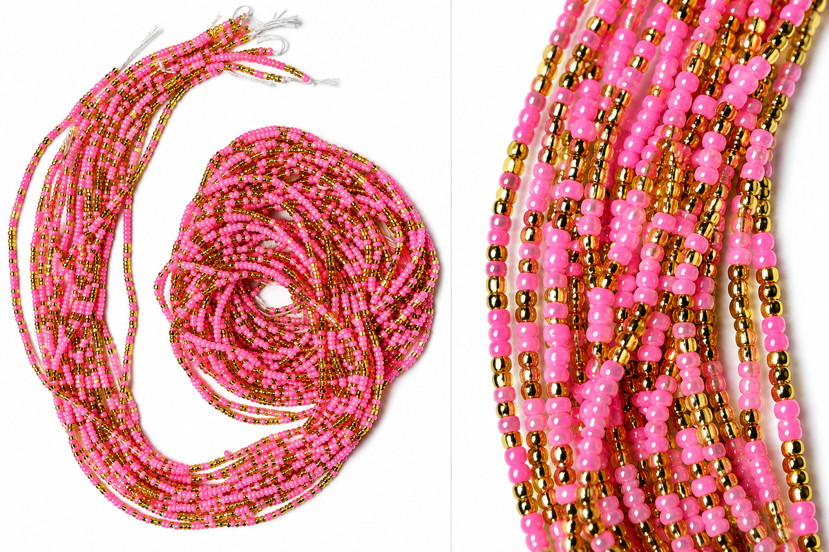 Waist Beads / African Belly Chains | 4mm-Pink & Gold- PINK POWER MEETS GOLDEN GLAM!