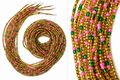 Waist Beads / African Belly Chains | 3mm-Gold, Green & Pink- Golden Garden