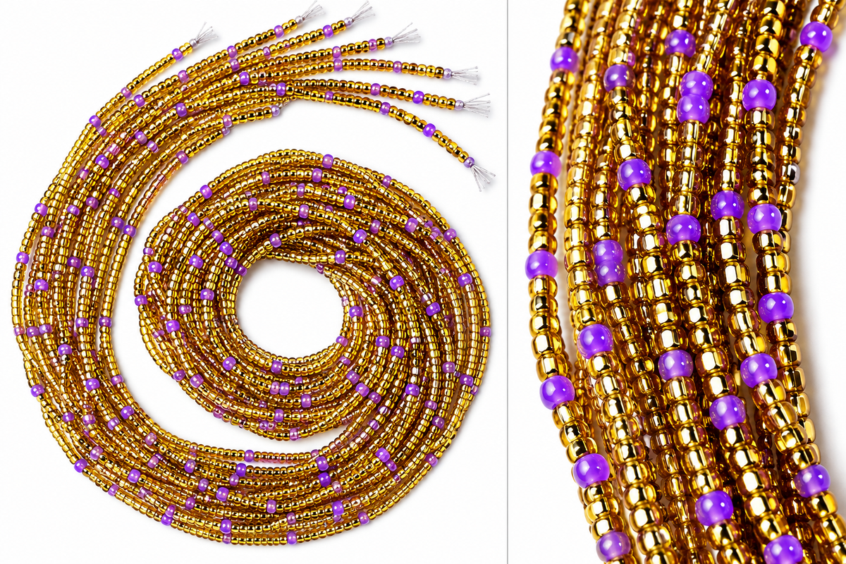 Waist Beads / African Belly Chains | 3mm-Golden Glow & Purple Elegance