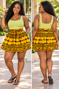 African Print Flared Mini Skirt-18in – Golden Glow -one size ( fits small to 3XL) comes with a scarf and 2 pockets