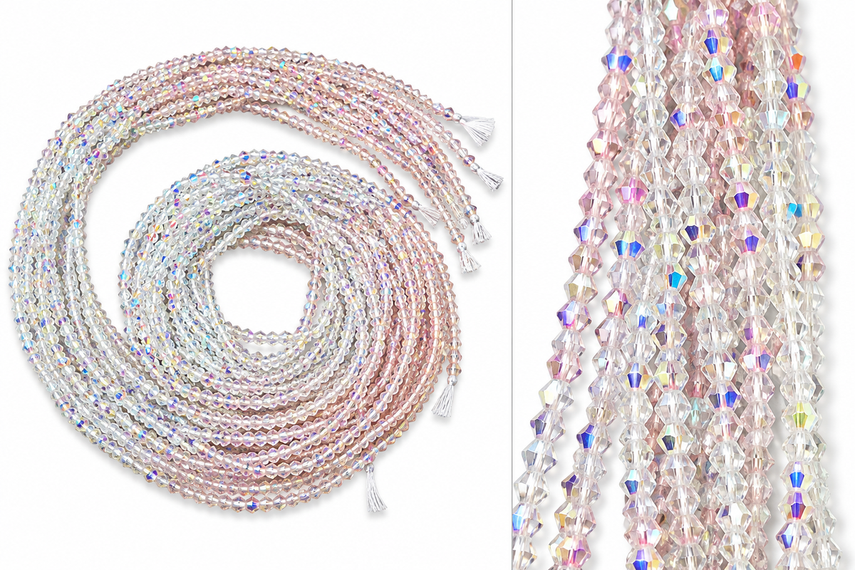 Waist Beads / African Belly Chains | Crystal_clear_VeryFaint_Pink_6mm