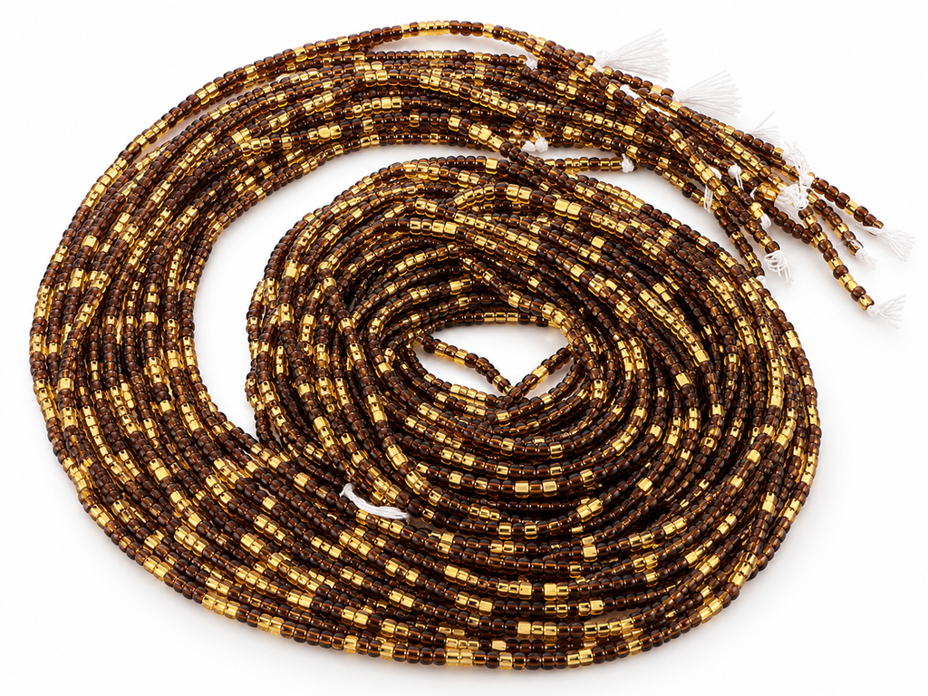 Waist Beads / African Belly Chains | Golden Mocha Glow – Brown & Gold (3mm)