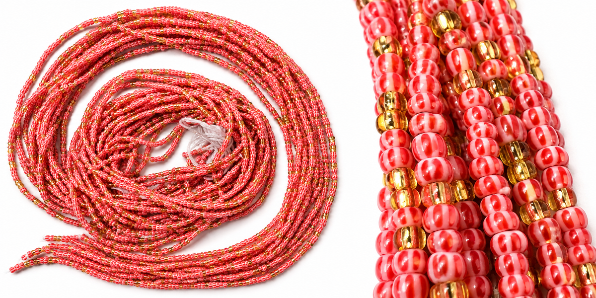Waist Beads / African Belly Chains | Coral Glow & Golden Luxe (3mm)