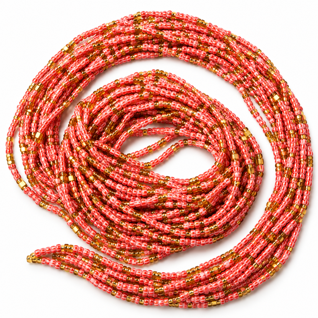 Waist Beads / African Belly Chains | Coral Glow & Golden Luxe (3mm)