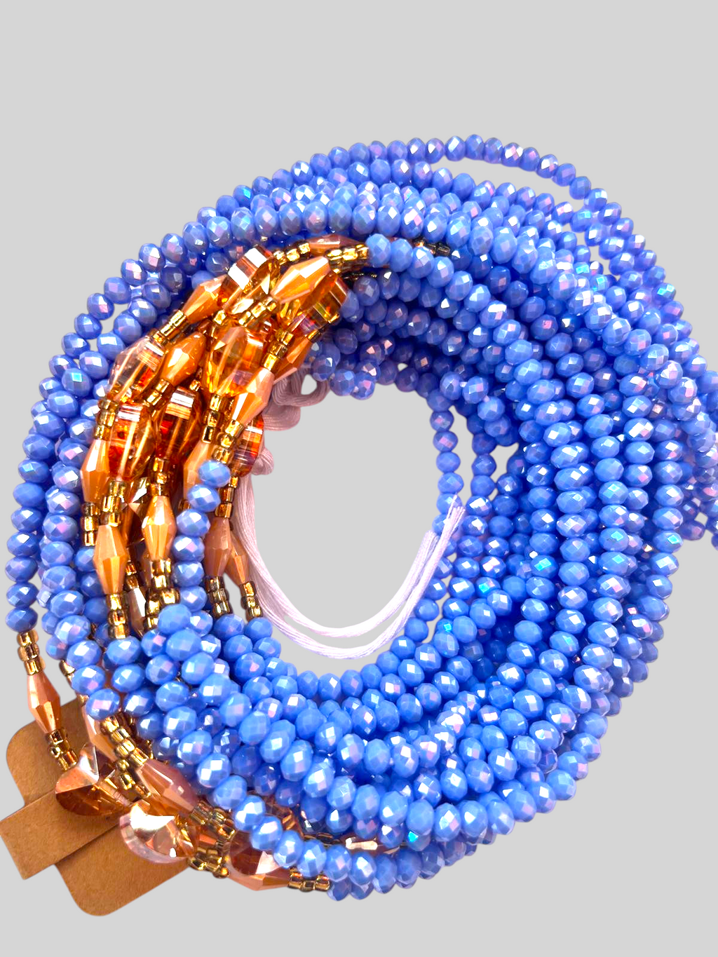 Waist Beads / African Belly Chain |  Crystal Blue with Golden Stones 6mm