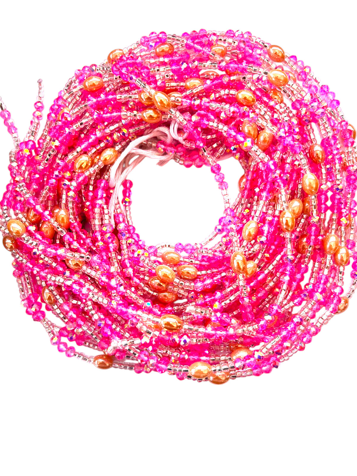 Waist Beads / African Belly Chain  |  Crystal-Pink_Gold-Pearls8mm