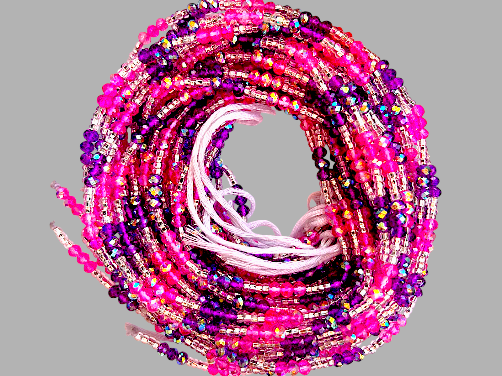Waist Beads /African Belly Chain | Crystal_Purple-Pink_Gold_6mm