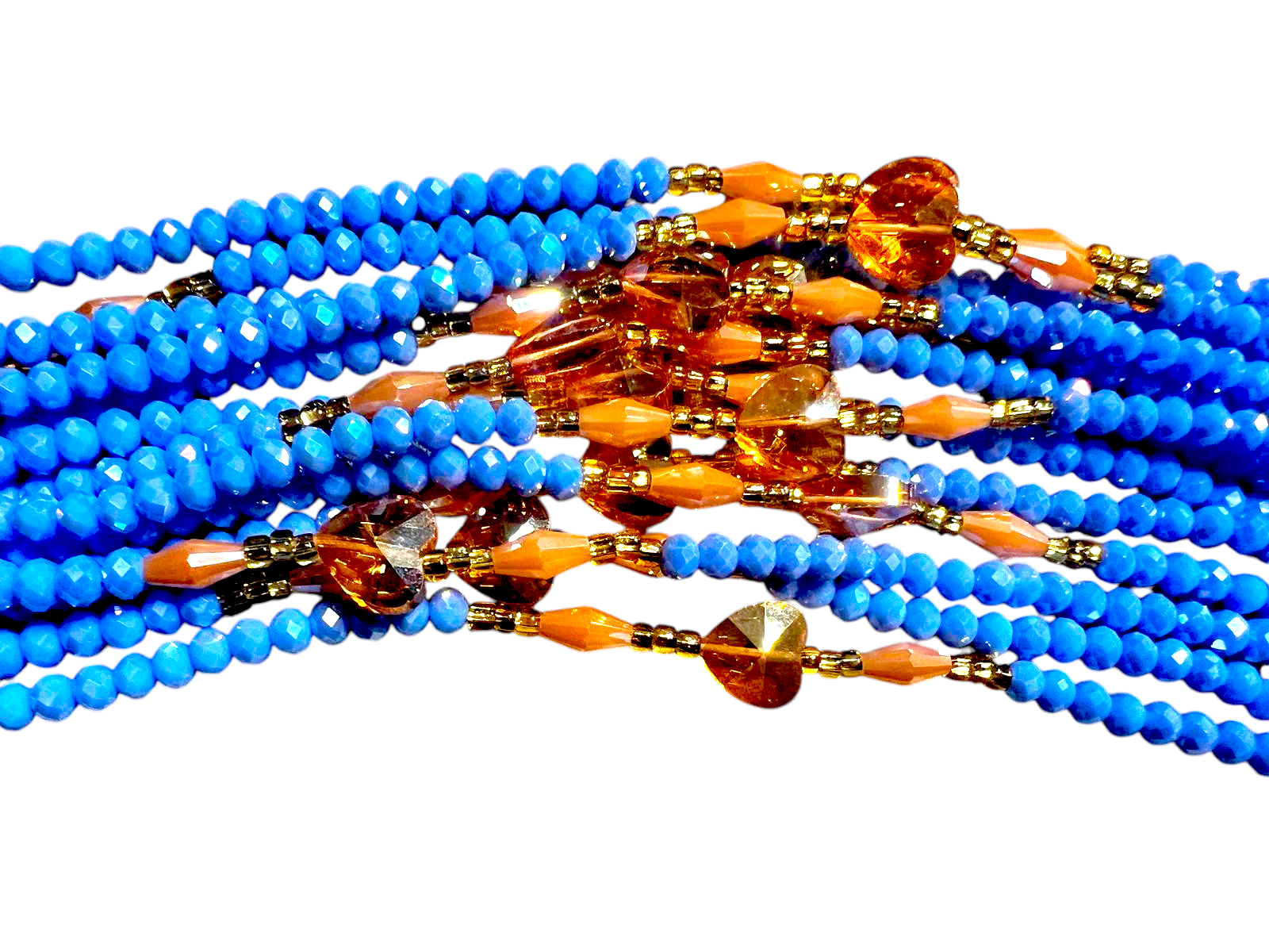 Waist Beads / African Belly Chain |  Crystal Blue with Golden Stones 6mm