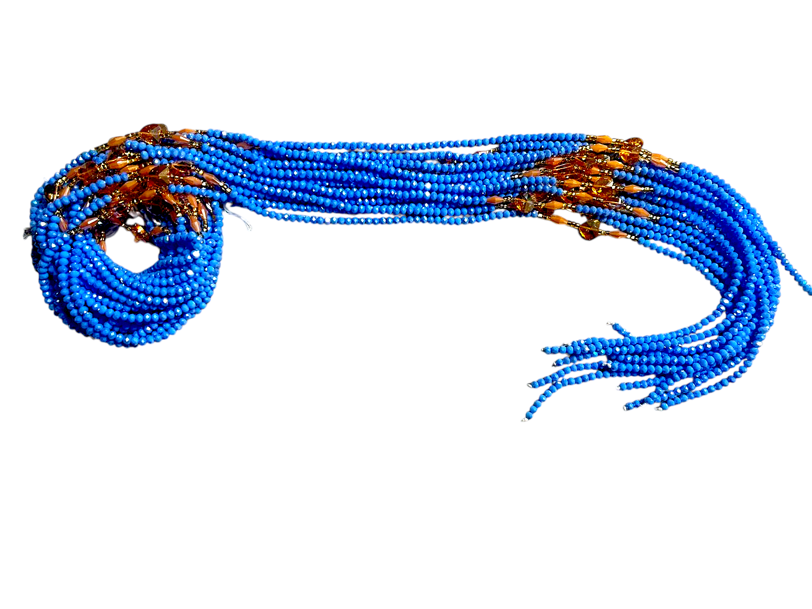 Waist Beads / African Belly Chain |  Crystal Blue with Golden Stones 6mm