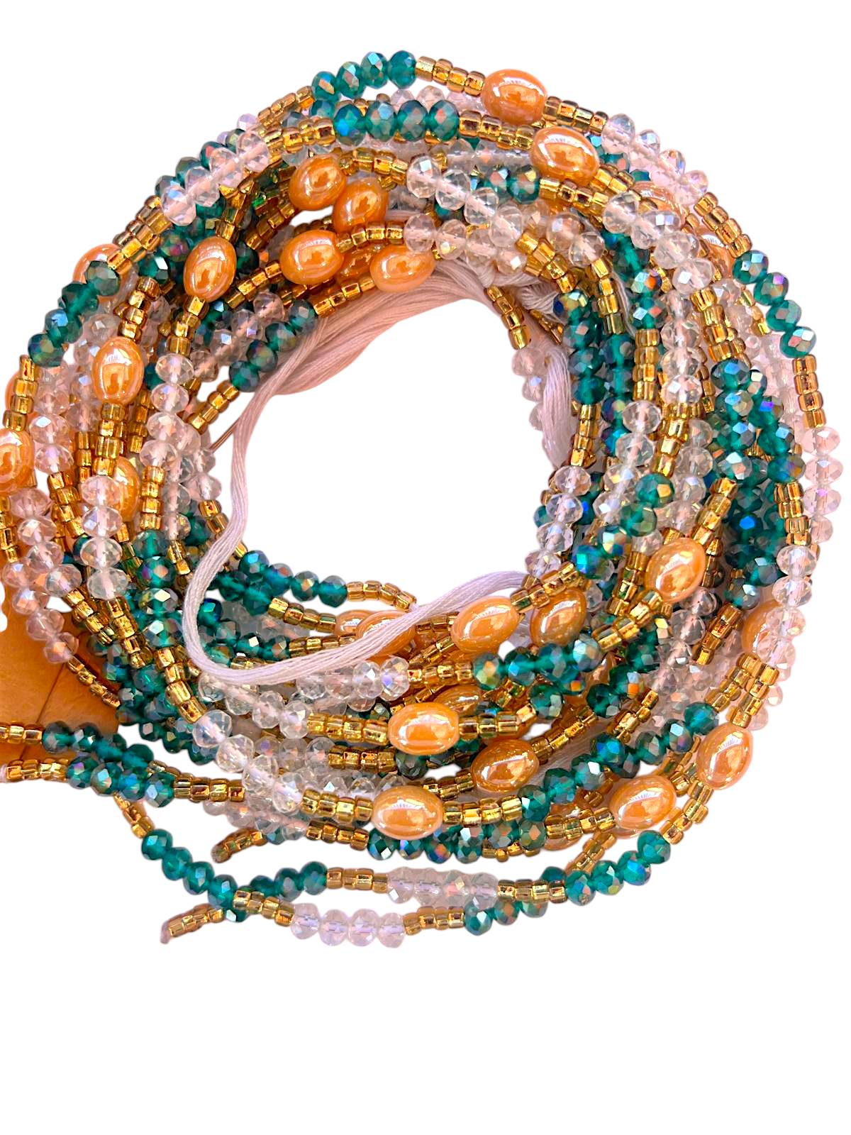 ist Beads / African Belly Chains | Crystal Clear_Green_Gold_Goldenstones-6mm
