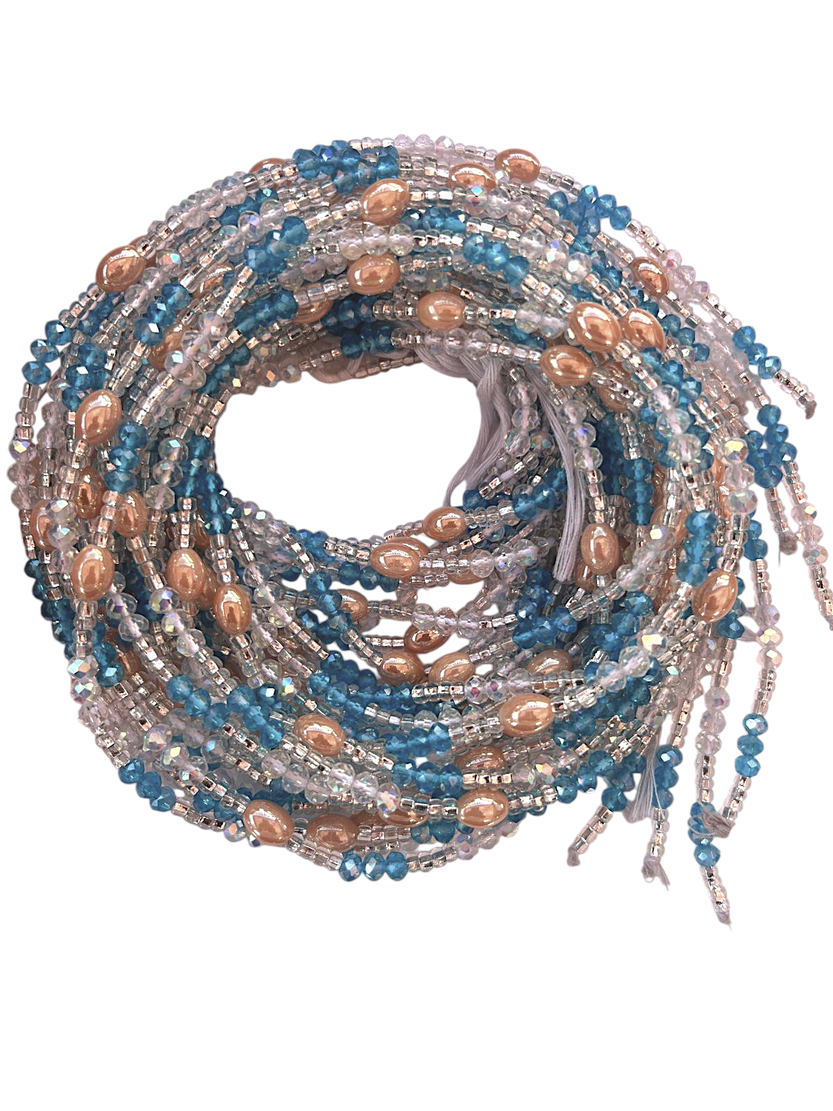 Waist Beads / African Belly Chains | Crystal Clear_Turquoise-Goldenstones-6mm
